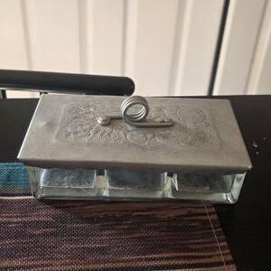 Vintage Silver Spice Box with Glass Compartments